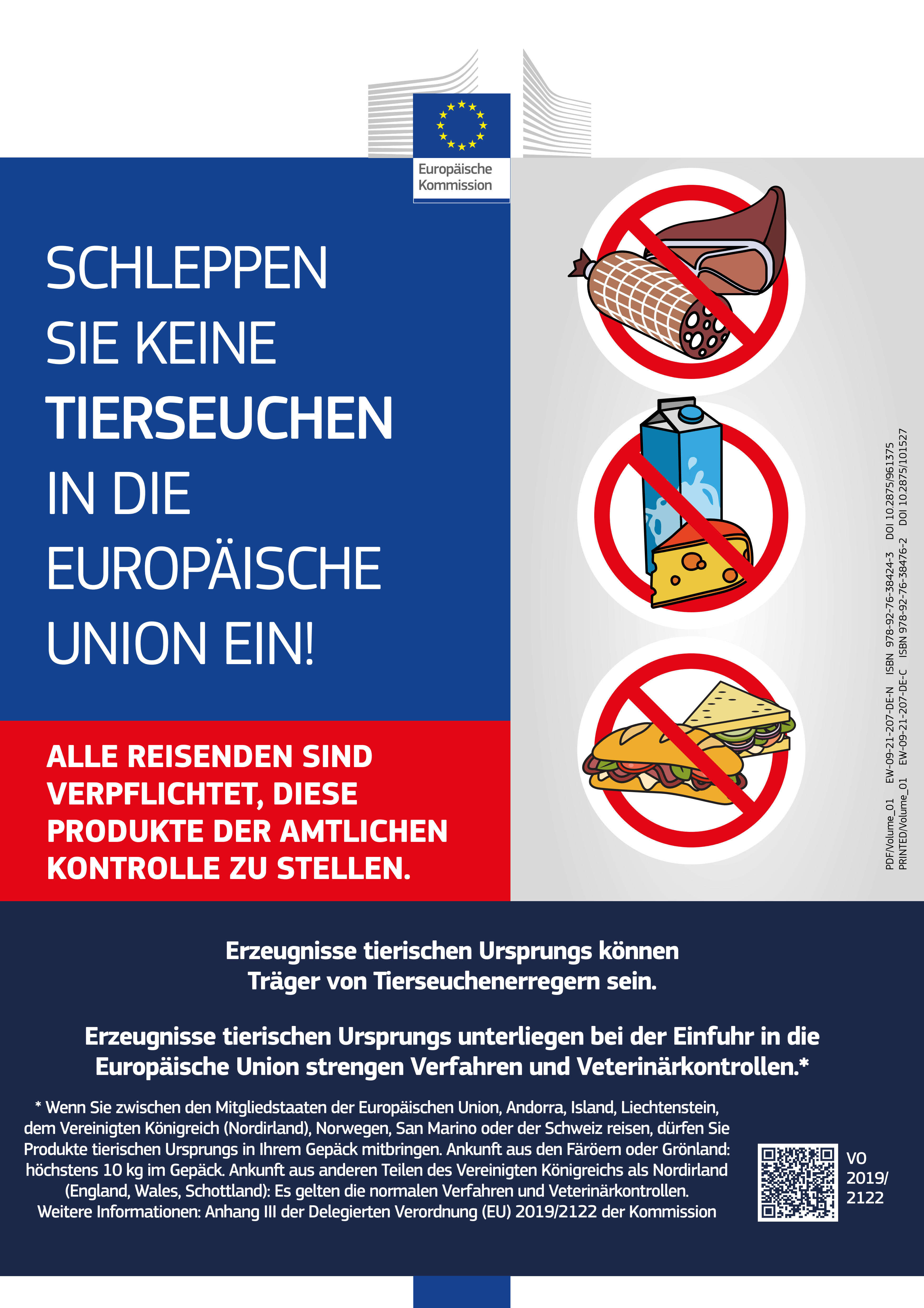 Plakat "Schleppen Sie keine Tierseuchen in die Europäische Union ein"